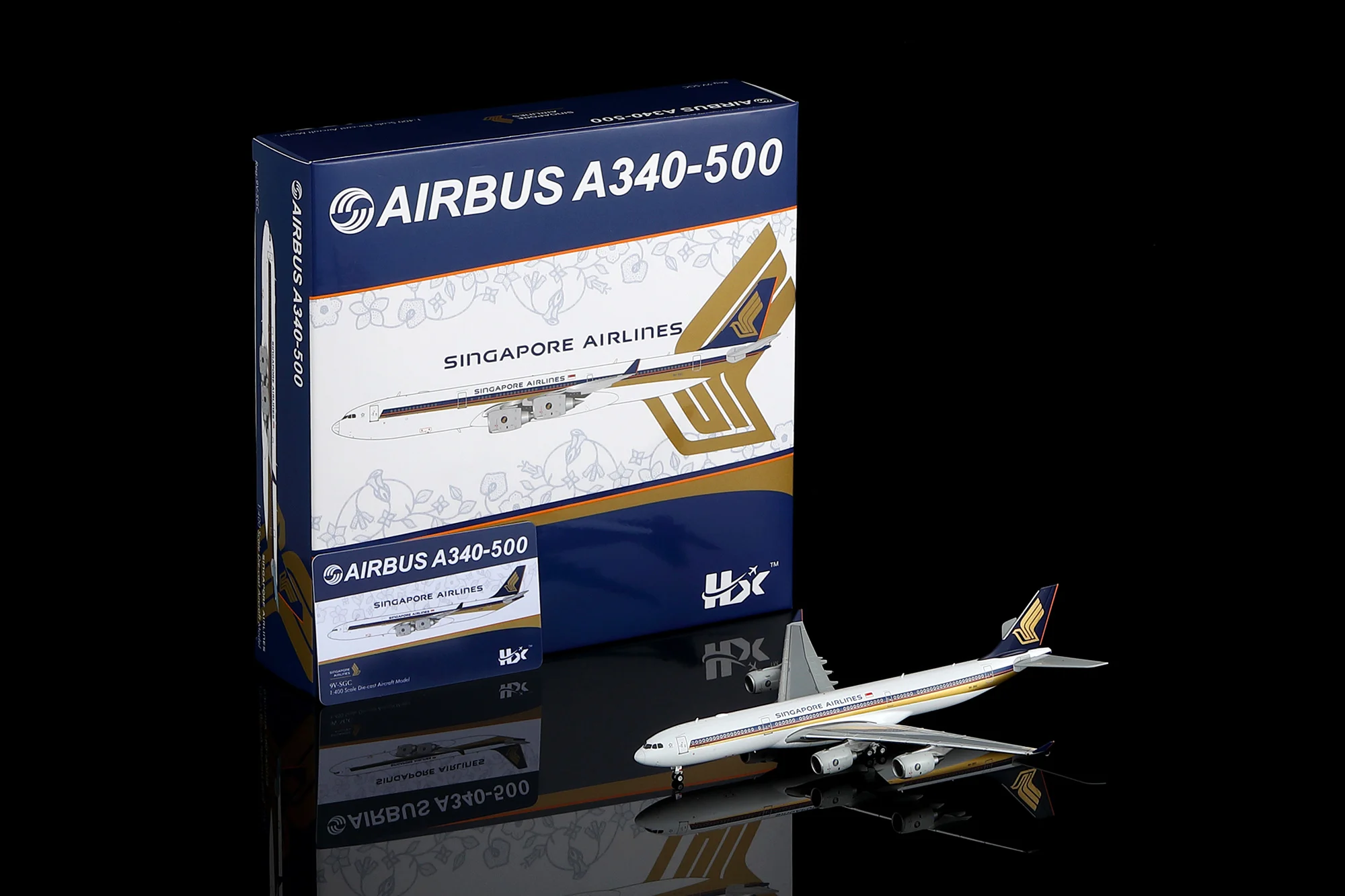 Collectible Diecast Aircraft Model Airbus A340-500 A530116F HX Models 1:400 Singapore Airlines Reg: 9V-SGC Flaps Down