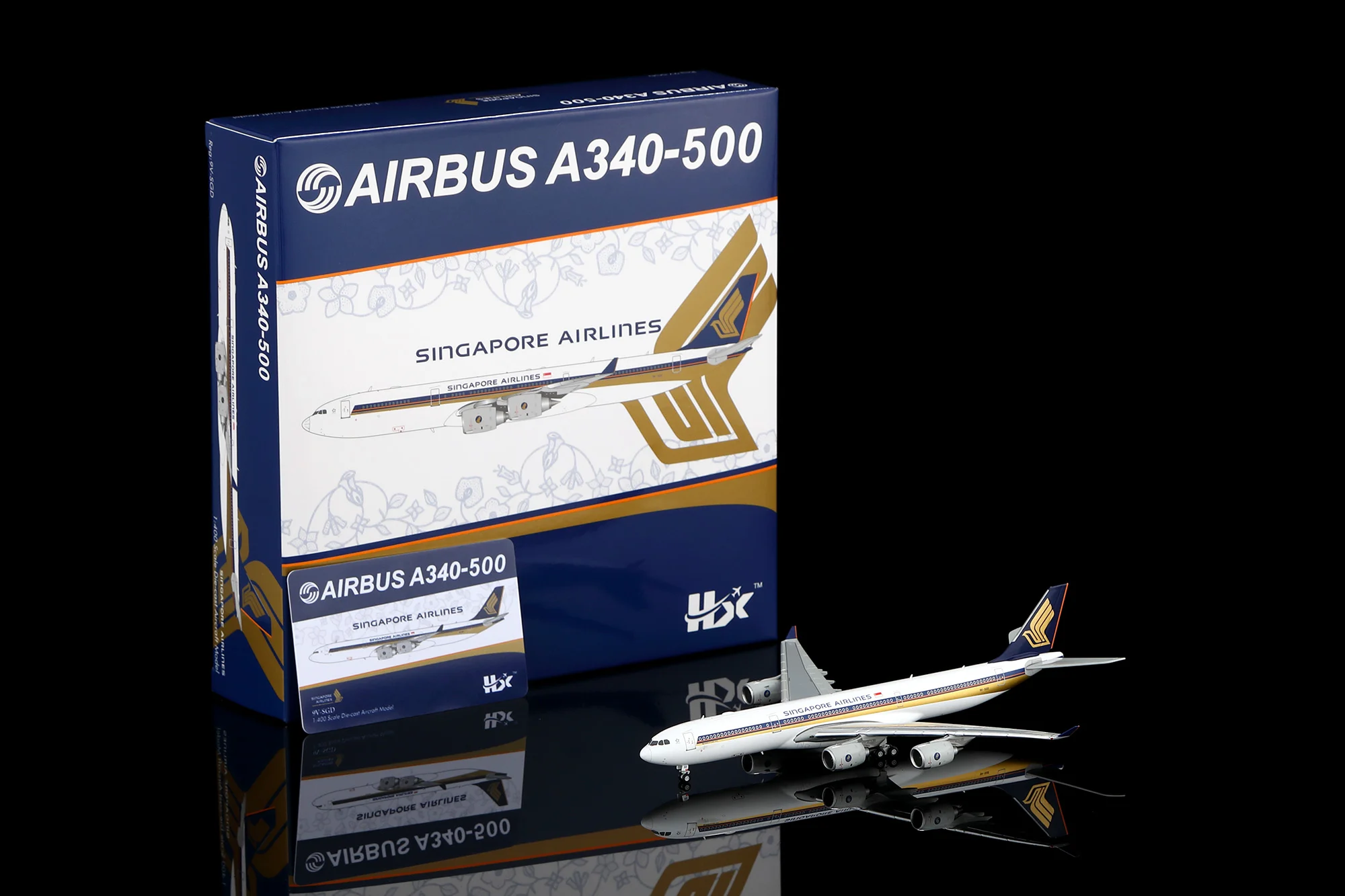 Collectible Diecast Aircraft Model Airbus A340-500 A530117F HX Models 1:400 Singapore Airlines Reg: 9V-SGD Flaps Down