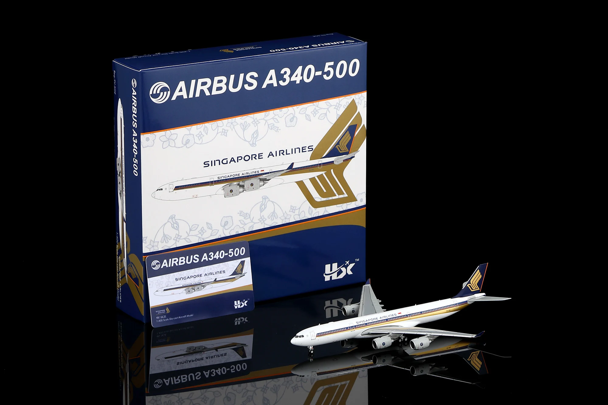 Collectible Diecast Aircraft Model Airbus A340-500 A530118F HX Models 1:400 Singapore Airlines Reg: 9V-SGE Flaps Down