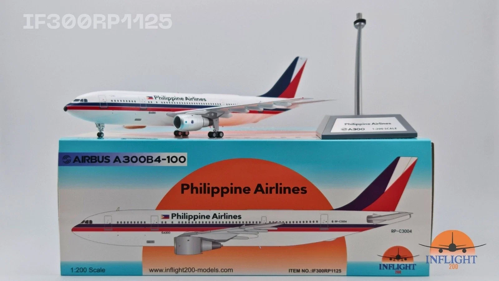 Collectible Diecast Aircraft Model Airbus A300B4-100 IF300RP1125 INFLIGHT 1:200 Philippine Airlines Reg: RP-C3004
