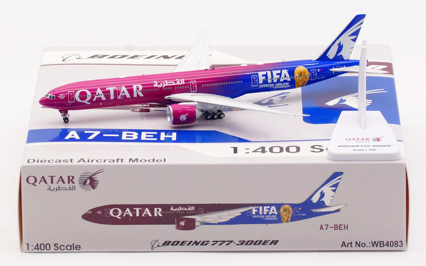 Collectible Diecast Aircraft Model Boeing B777-300ER WB4083 Aviation 1:400 Qatar Airways Reg: A7-BEH detachable gear