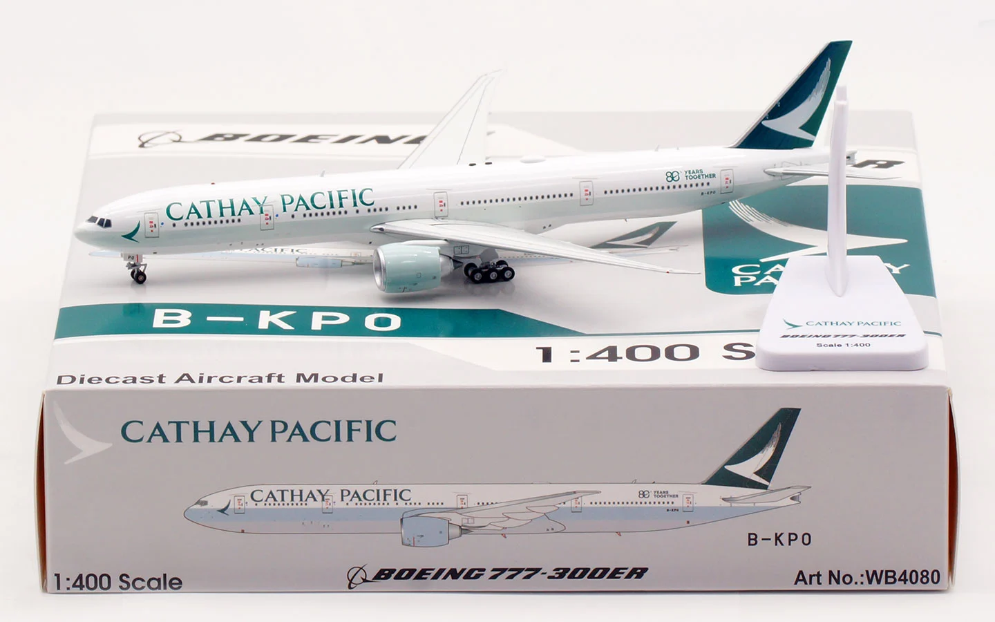 Collectible Diecast Aircraft Model Boeing B777-300ER WB4080 "80 Years Together" Aviation 1:400 Cathay Pacific Reg: B-KPO detachable gear