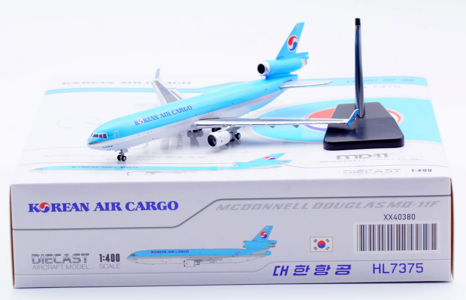 Collectible Diecast Aircraft Model McDonnell Douglas MD-11(F) XX40380 JC Wings 1:400 Korean Air Cargo Reg: HL7375