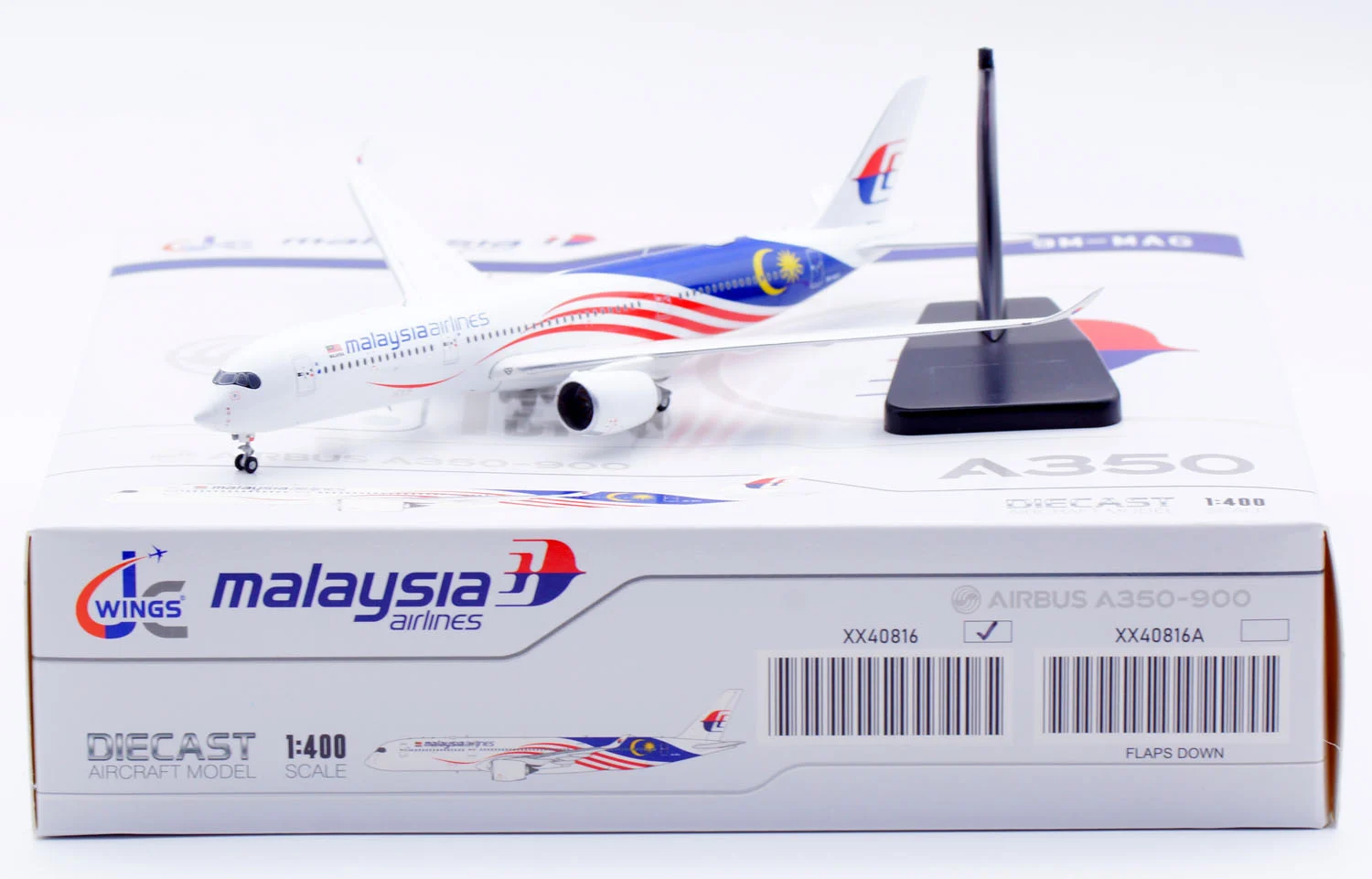 Collectible Diecast Aircraft Model Airbus A350-900 XX40816 JC Wings 1:400 Malaysia Airlines Reg: 9M-MAG