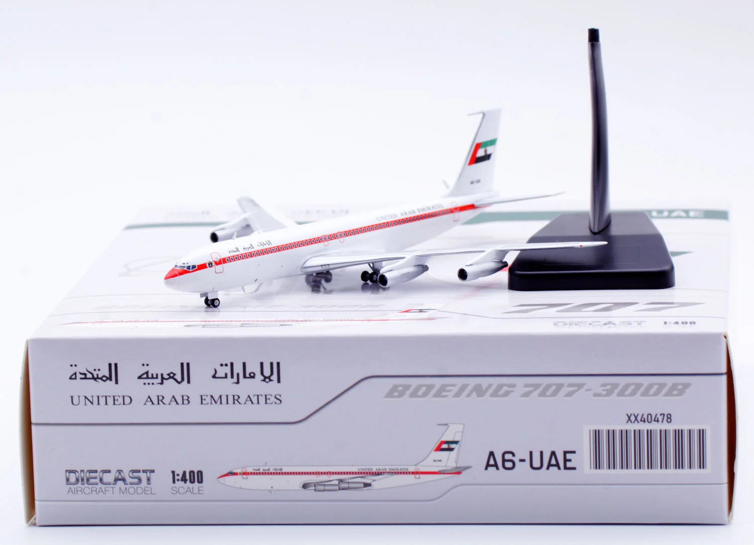 Collectible Diecast Aircraft Model Boeing B707-300 XX40478 JC Wings 1:400 United Arab Emirates Reg: A6-UAE