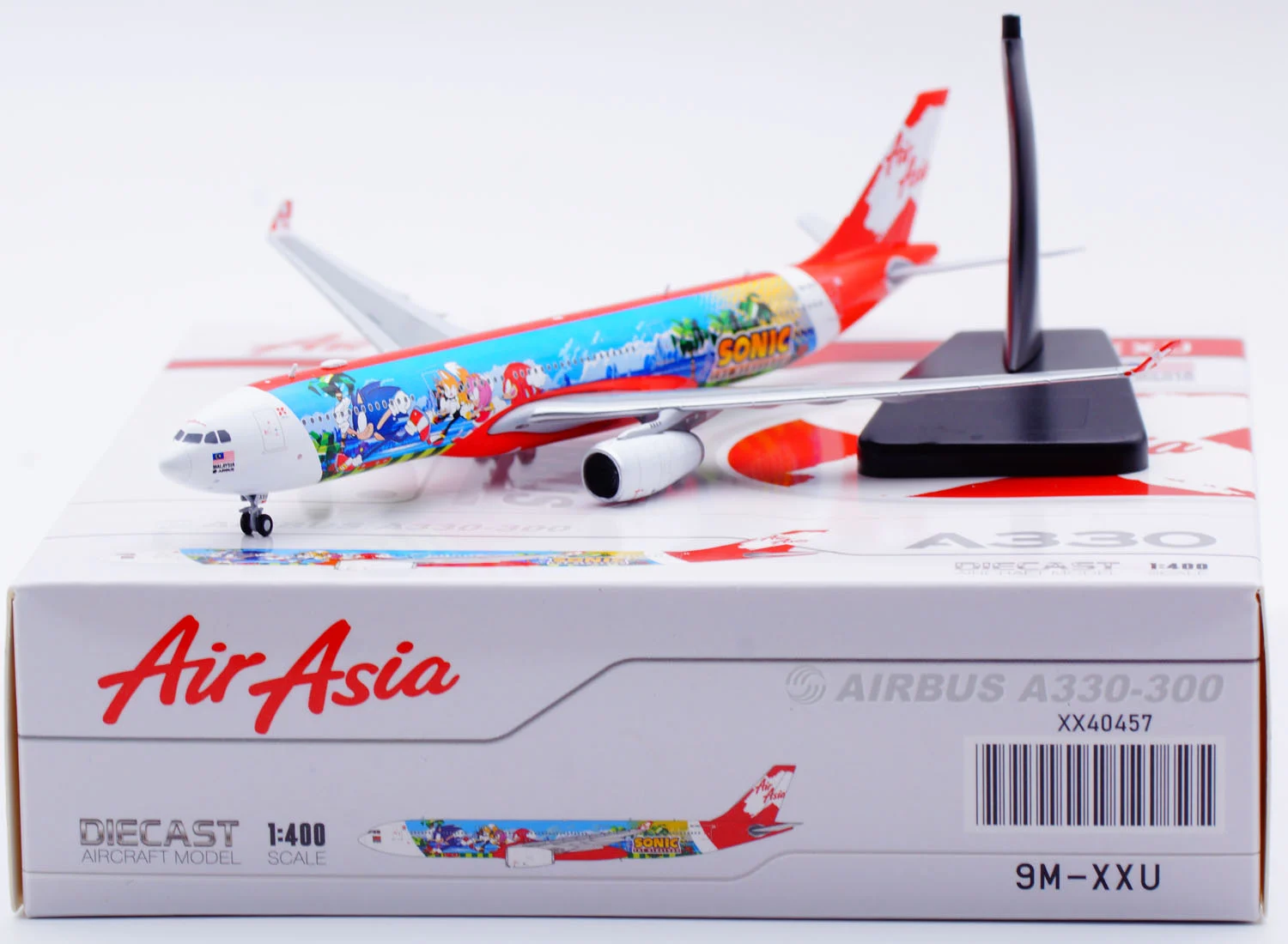 Collectible Diecast Aircraft Model Airbus A330-300 XX40457 [Sonic the Hedgedog] JC Wings 1:400 Air Asia Reg: 9M-XXU