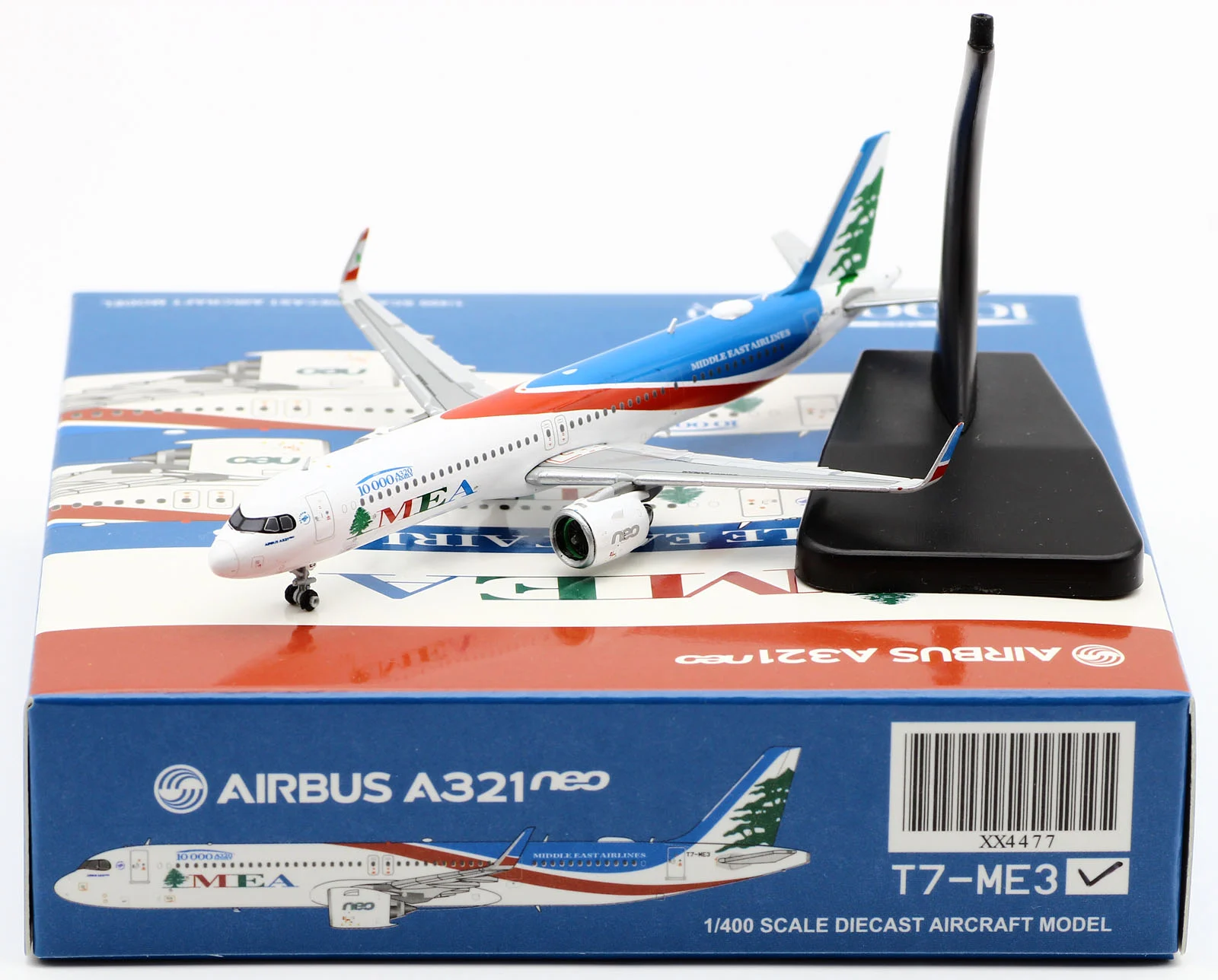Collectible Diecast Aircraft Model Airbus A321NEO XX4477 JC Wings 1:400 Middle East Airlines Reg: T7-ME3