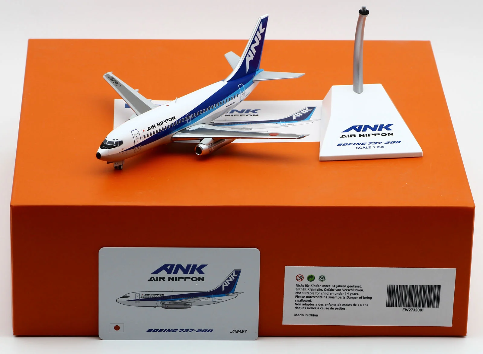 Collectible Diecast Aircraft Model Boeing B737-200 EW2732001 JC Wings 1:200 Air Nippon Reg: JA8457