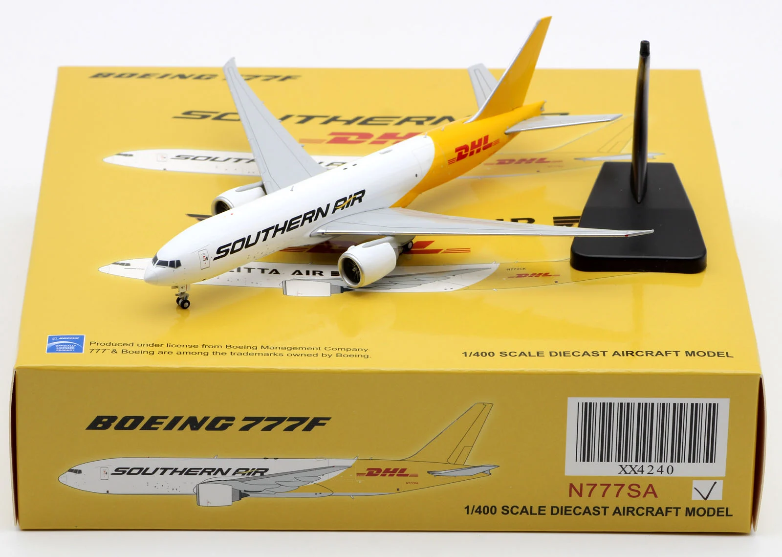 Collectible Diecast Aircraft Model Boeing B777-200(LRF) XX4240 JC Wings 1:400 Southern Air DHL Reg: N777SA
