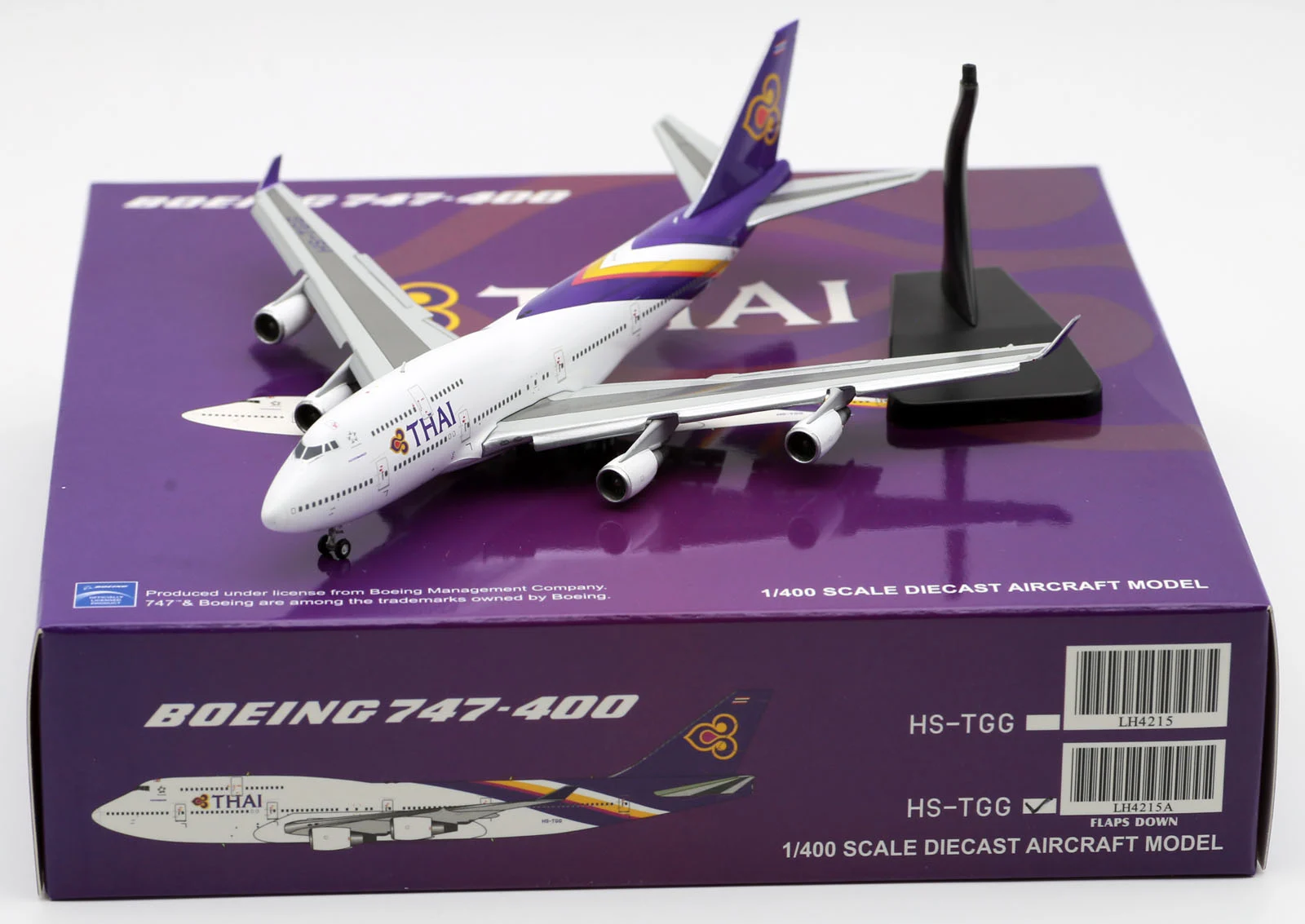 Collectible Diecast Aircraft Model Boeing B747-400 LH4215A JC Wings 1:400 Thai Airways Reg: HS-TGG Flaps Down