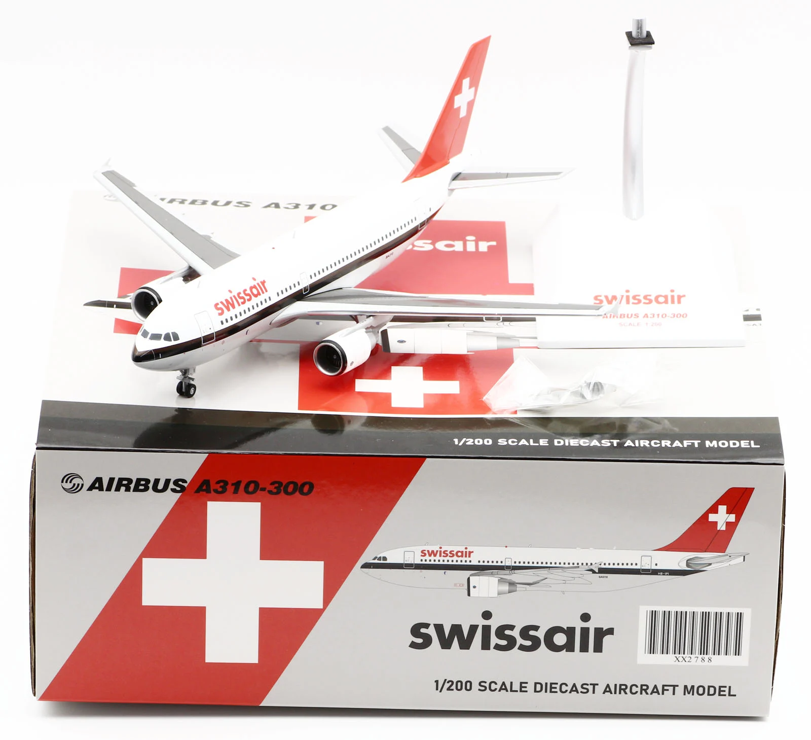 Collectible Diecast Aircraft Model Airbus A310-300 XX2788 JC Wings 1:200 Swissair Reg: HB-IPI