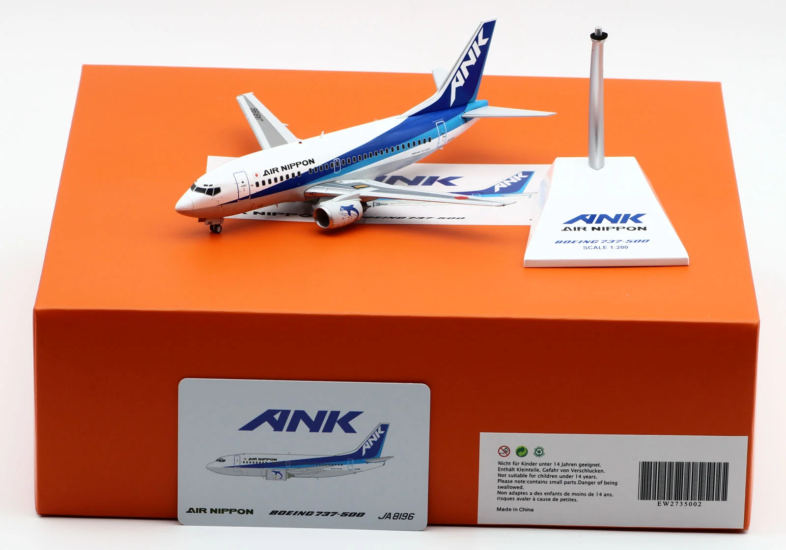 Collectible Diecast Aircraft Model Boeing B737-500 EW2735002 JC Wings 1:200 ANA All Nippon Airways Reg: JA8196