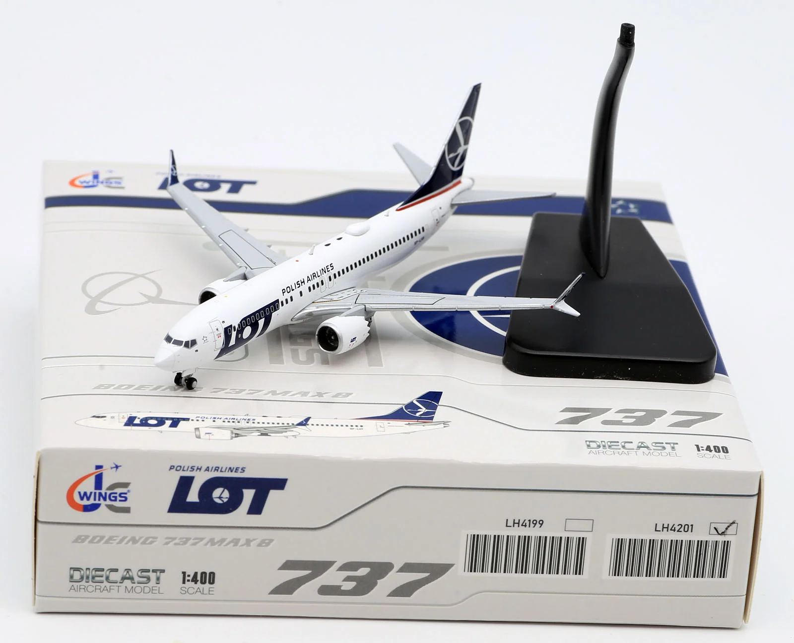 Collectible Diecast Aircraft Model Boeing B737 MAX LH4201 JC Wings 1:400 LOT Polish Airlines Reg: SP-LVB