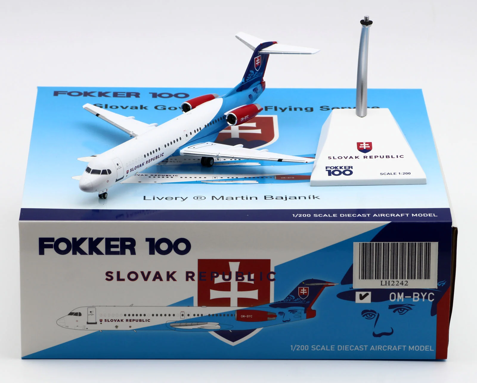 Collectible Diecast Aircraft Model Fokker 100 LH2242 JC Wings 1:200 Slovak Republic Reg: OM-BYC