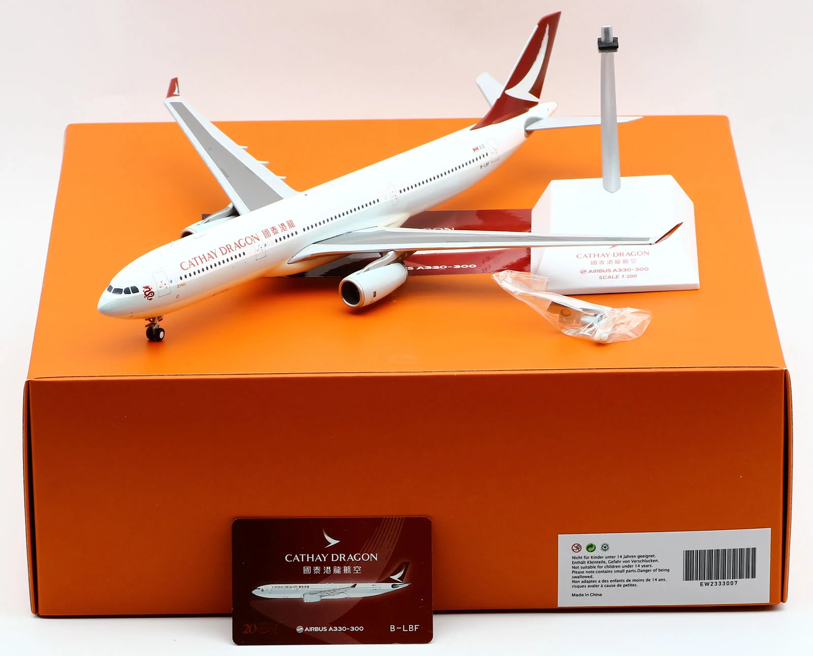 Collectible Diecast Aircraft Model Airbus A330-300 EW2333007 JC Wings 1:200 Cathay Dragon Airlines Reg: B-LBF