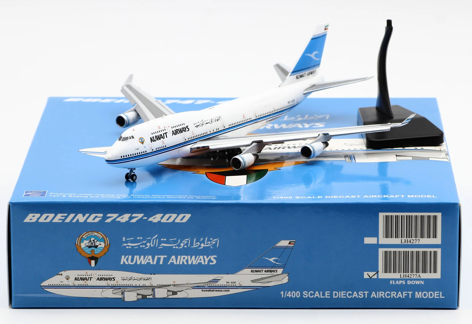 Collectible Diecast Aircraft Model Boeing B747-400(M) LH4277A JC Wings 1:400 Kuwait Airways Reg: 9K-ADE Flaps Down