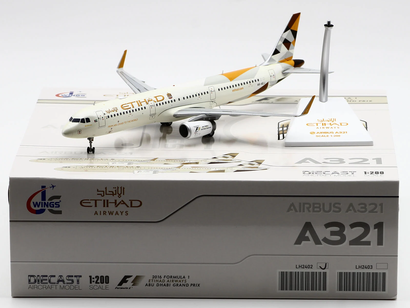 Collectible Diecast Aircraft Model Airbus A321 LH2402 JC Wings 1:200 Etihad Airways Reg: A6-AEJ