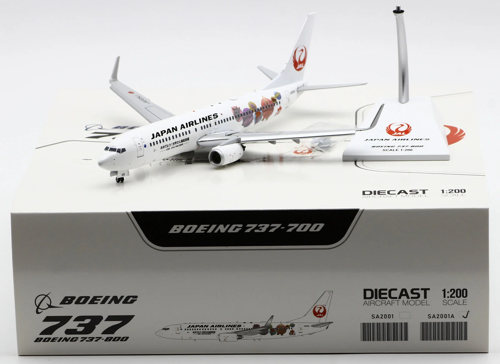 Collectible Diecast Aircraft Model Boeing B737-800 SA2001A JC Wings 1:200 Japan Airlines JAL Reg: JA329J Flaps Down