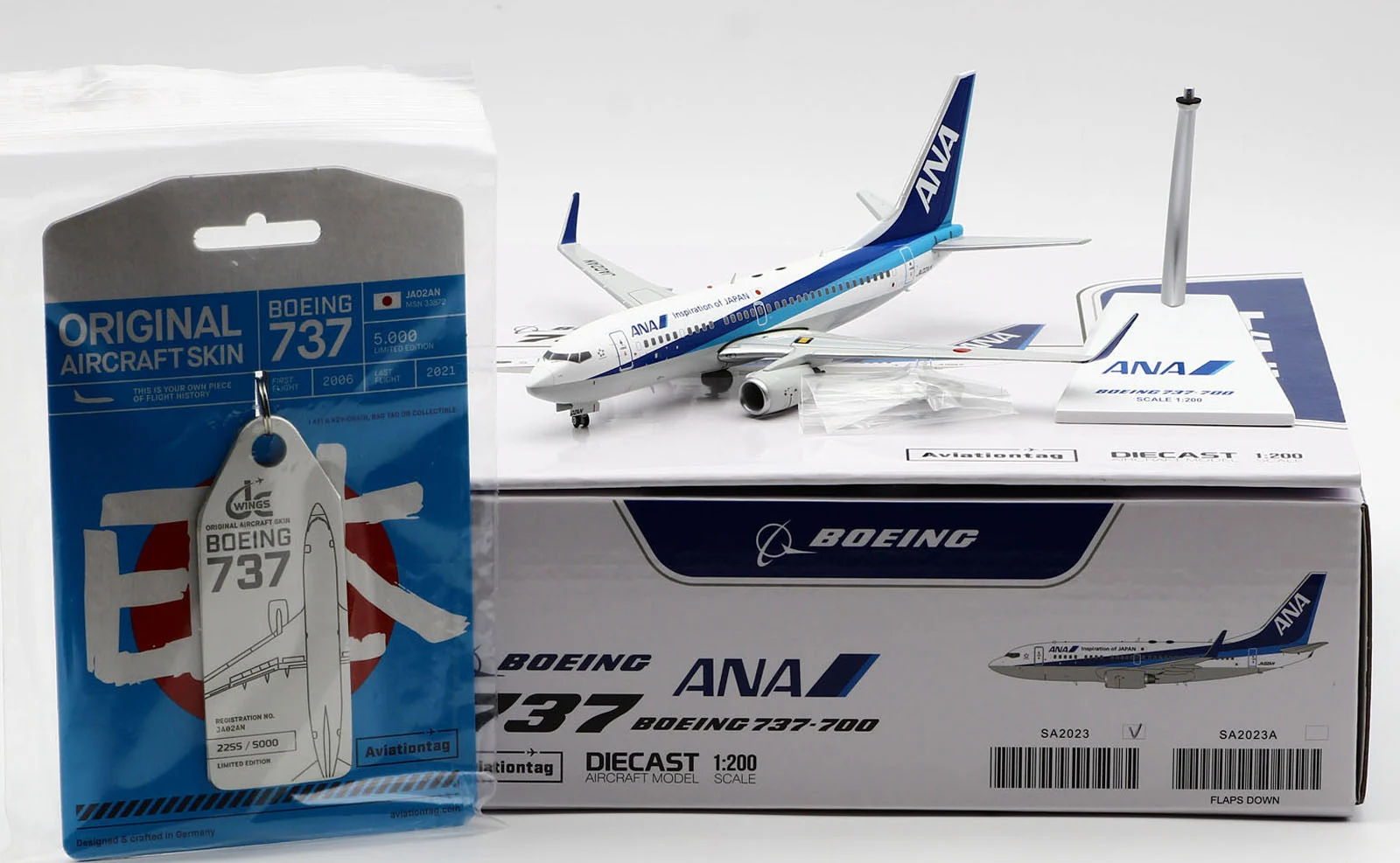 Collectible Diecast Aircraft Model Boeing B737-700 SA2023 JC Wings 1:200 All Nippon Airways ANA Reg: JA02AN With Aviationtag
