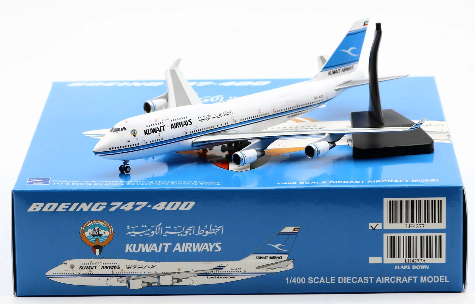 Collectible Diecast Aircraft Model Boeing B747-400(M) LH4277 JC Wings 1:400 Kuwait Airways Reg: 9K-ADE