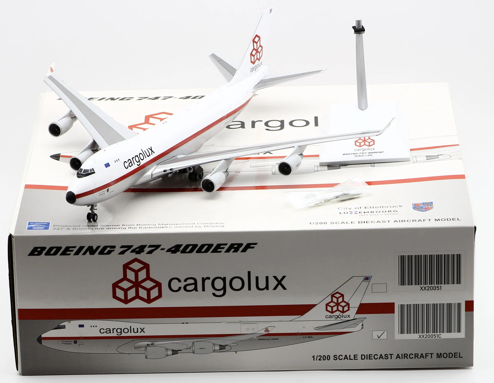 Collectible Diecast Aircraft Model Boeing B747-400(ER) XX20051 [Retro Livery] JC Wings 1:200 Cargolux Reg: LX-NCL