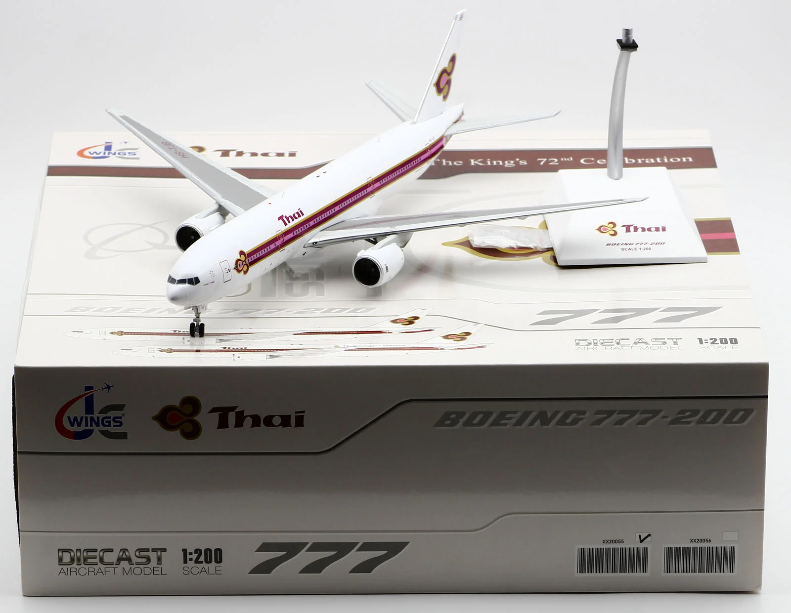 Collectible Diecast Aircraft Model Boeing B777-200 XX20055 JC Wings 1:200 Thai Airways Reg: HS-TJB