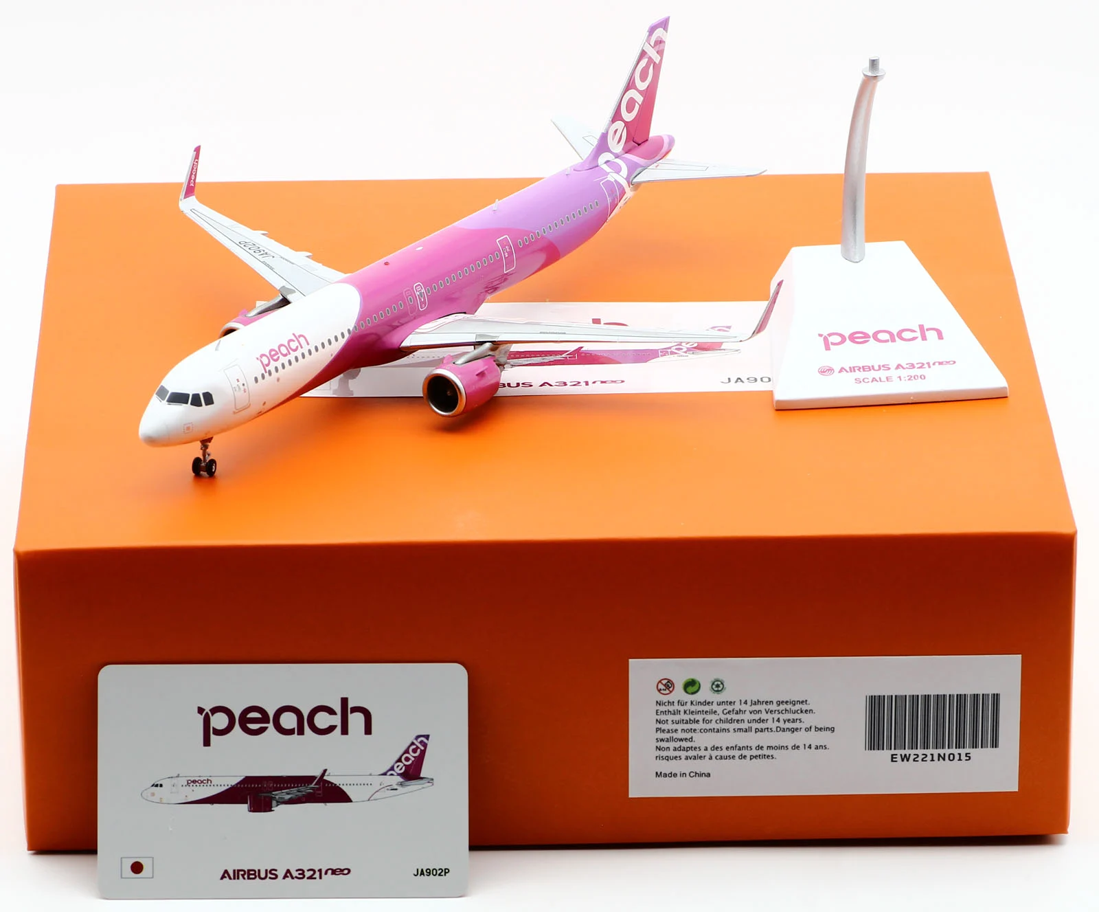 Collectible Diecast Aircraft Model Airbus A321neo EW221N015 JC Wings 1:400 Peach Airlines Reg: JA902P